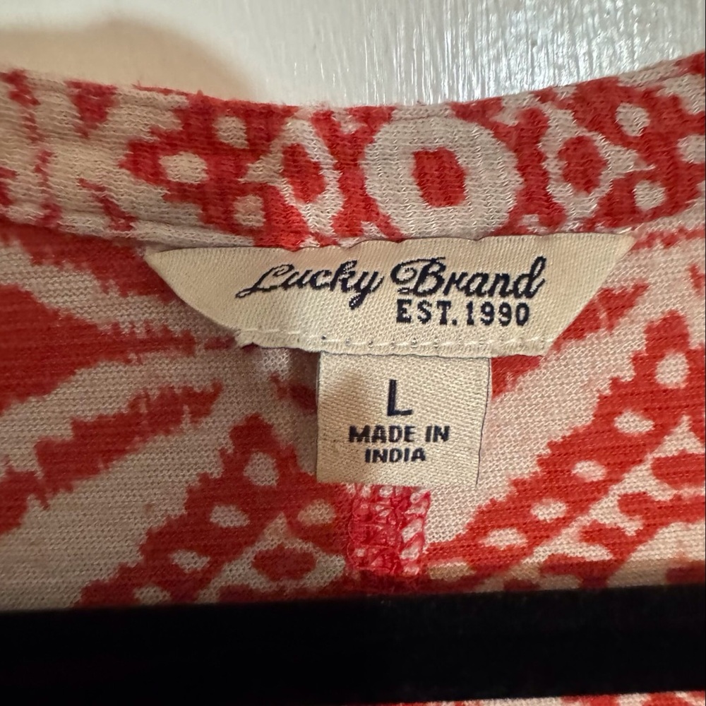 ❌❌❌Lucky Brand Vintage Y2K Large Top Orange Boho Short Sleeve Floral V-Neck Knit - Picture 7 of 7